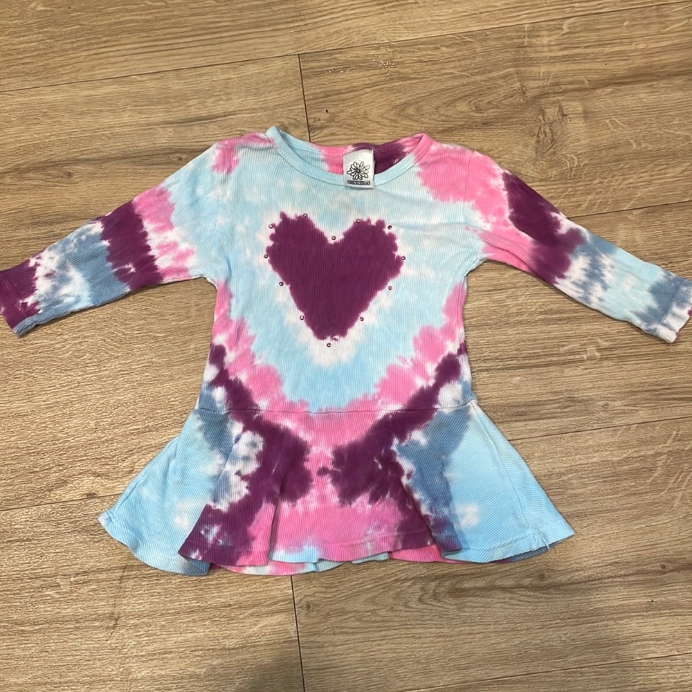 Long Sleeve Tie Dye Heart Dress Size 12 mo